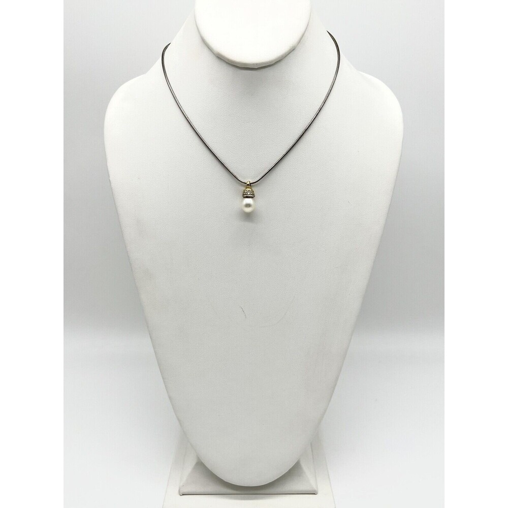 Lagos Caviar Sterling Silver 18K Necklace Diamond Pearl Pendant 925 750 FREE Sh